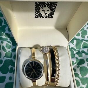 Anne Klein Gold/Black Watch + 3 Bracelet Set NIB 🎁 Perfect Gift